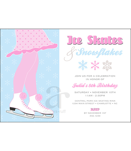 Ice Skates and Snowflakes Birthday Party Printable Invitation